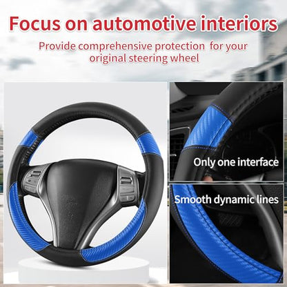 Non-Slip Car Nappa Leather Steering Wheel Cover,Universal Car Accessories Women Men Fit 14" 1/2-15" Suvs/Vans/Sedans/Cars/Trucks,Blue - color: Black Blue