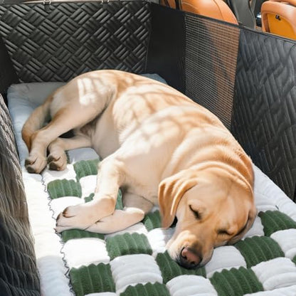 Dog Car Seat Cover for Back Seat, Plaid Backseat Pet Bed Mat, Non-Slip Travel Dog Bed for Backseat Extenders, 24.8" x 54", Green and White - color: Green and White