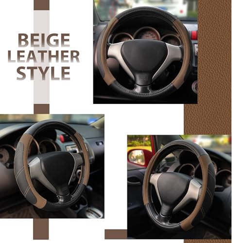 Elantrip Leather Steering Wheel Cover 15 1/2-16 inch Universal Padded Soft Grip Breathable for Car Truck SUV Jeep Anti Slip Brown - color: Black and Brown, size: 15 1/2 - 16 Inch
