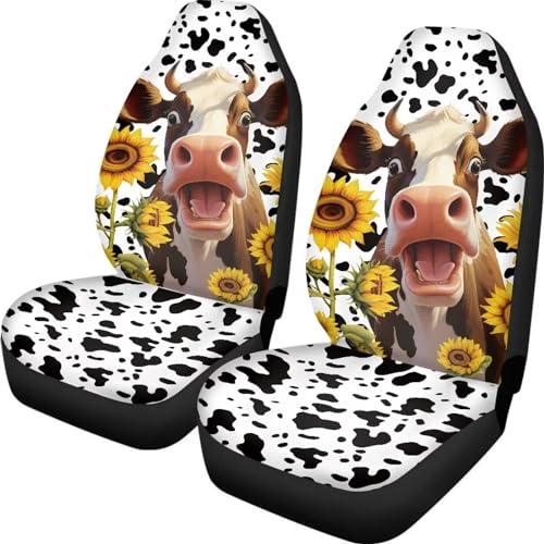 Dreaweet Funny Cow Pattern Car Seat Covers Set of 2 Cute Car Accessories for Women Vehicle Seat Protector Car Mat Covers Saddle Blanket,Universal Seat Covers for Most Vehicle,Sedan,Truck,SUV,Van - color: Funny Cow