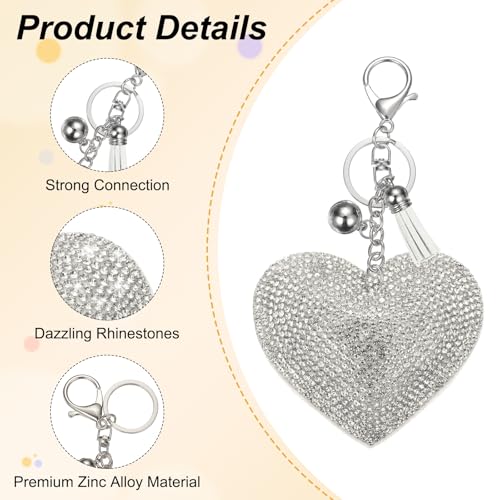 PATIKIL Rhinestone Keychains for Women, Cute Bling Heart Shape Purse Charm for Bag Handbags Car Keys - color: White-white