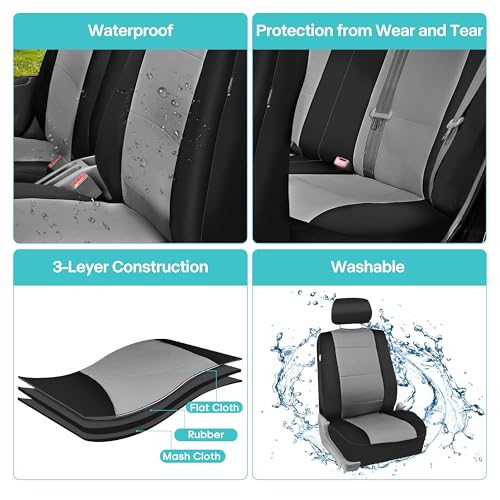 FH Group Waterproof Neoprene Car Seat Covers Front Set – Universal Fit Front Seat Covers with Storage Pockets, Airbag Compatible Automotive Seat Covers for Cars, SUVs & Vans, Gray - color: Gray, style: Front Set