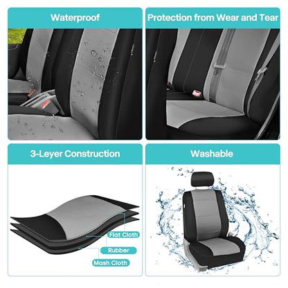 FH Group Waterproof Neoprene Car Seat Covers Front Set – Universal Fit Front Seat Covers with Storage Pockets, Airbag Compatible Automotive Seat Covers for Cars, SUVs & Vans, Gray - color: Gray, style: Front Set