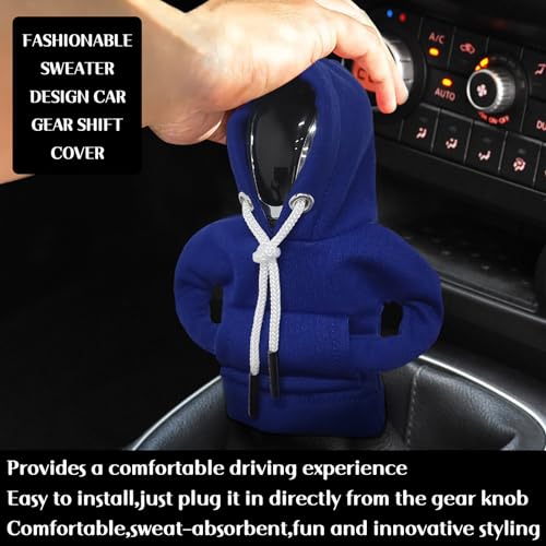 vvag Gear Shift Hoodie, Hoodie Car Gear Shift Cover, Car Shift Knob Hoodie, Automotive Interior Accessories, Universal Fit Knob Cover Gift (Blue) - color: Blue