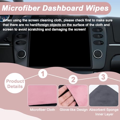 BFXM Car Screen Cleaner, 4.1''×4.1'' Microfiber Dashboard Wipes, Square Microfiber Cloth, Automotive Display Wipes,Vehicle Screen Cleaner Tool for Dashboard Display, Car Interior Tool (Pink)
