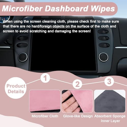 BFXM Car Screen Cleaner, 4.1''×4.1'' Microfiber Dashboard Wipes, Square Microfiber Cloth, Automotive Display Wipes,Vehicle Screen Cleaner Tool for Dashboard Display, Car Interior Tool (Pink)