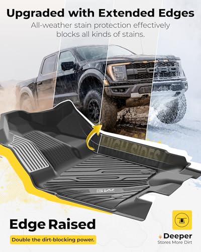 3W Floor Mats (with Metal Pedals) for Ford F-150 2015-2026 & F150 Lightning 2022-2025 SuperCrew (w/o Fold Flat Storage), TPE All Weather Custom Fit, Front & Rear 3PCS | Heavy Duty, Easy Clean - Black - size: 1.F150 2015-2026 Upgraded Floor Mats w/o Storag