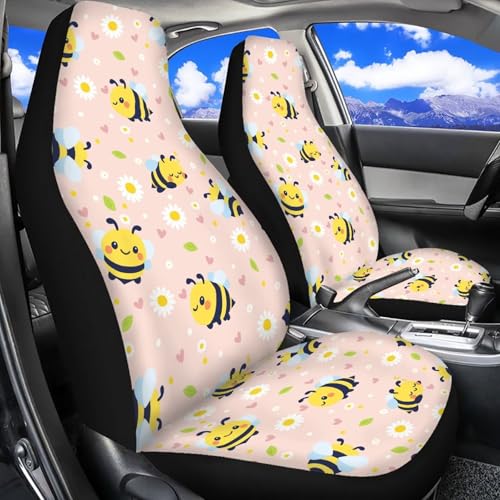 INSTANTARTS Bee Daisy Front Car Seat Covers 2 Packs, Easy-to-Install Polyester Front Seat Protectors Universal Fit for Most Cars, SUVs, Trucks - color: Cute Bee Daisy