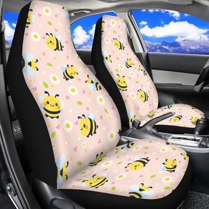 INSTANTARTS Bee Daisy Front Car Seat Covers 2 Packs, Easy-to-Install Polyester Front Seat Protectors Universal Fit for Most Cars, SUVs, Trucks - color: Cute Bee Daisy