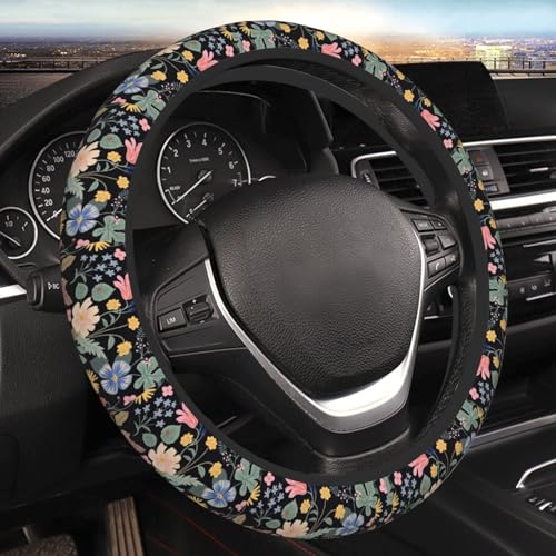 Flowers and Strawberries Steering Wheel Cover for Men Women Universal Car Accessories 15 Inch Neoprene Auto Interior Decor - color: Flowers And Strawberries