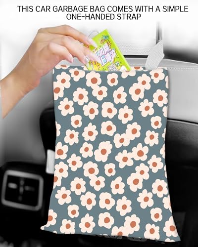 Car Garbage Can, Car Trash Bag, Car Garbage Bag, Hanging Car Trash Can for Car Accessories, Vehicle, Travelling, Camping, Cute Car Back Seat Organizer, Cute Grey Flowers - color: Cute Grey Flowers