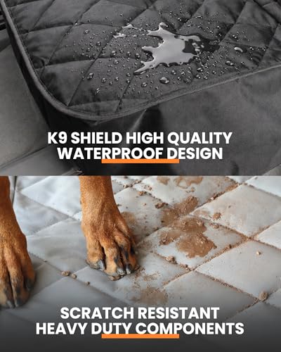 4Knines Dog Seat Cover for Back Seat, Heavy Duty Waterproof Rear Seat Protector for Small Trucks, SUVs, Cars - Fits 60/40 Split Bench with Middle Seat Belt, Non-Slip Dog Backseat Cover (Regular, Grey)