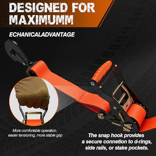 2'' x 96'' Car Trailer Tie Down Straps with Snap Hook for Trailers Heavy Duty, 10,000 lbs Break Strength, 4-Pack Steel Ratchet, 4 Adjustable Car Hauler Straps, 4 Axle Straps - color: Orange