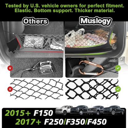 Truck Bed Cargo Net Trunk Netting Compatible with 2015+ Ford F150 & 2017+ F250/F350/F450 (Snap-in Tie Down) Accessories, Pickup Cargo Organizer SUV Sedan Storage Net w/Heavy Duty Carabiners - style: 2015+ F150 & 2017+ F2/3/450(Snap-In Tie Down)