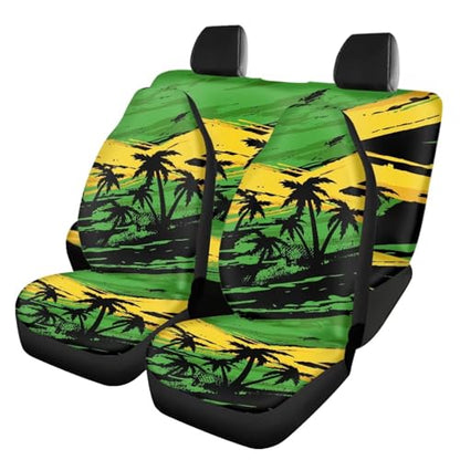 Howilath Jamaican Flag Car Seat Cover Full Set 4-Piece Coconut Tree Front & Rear Split Auto Seat Cushion Auto Accessories Universal Fit All Seasons - color: Jamaican Flag Coconut Tree