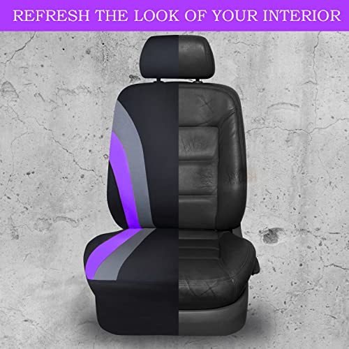 CAR PASS Line Rider Sporty Cloth Universal Fit Car Seat Cover -100% Breathable with 5mm Composite Sponge Inside,Airbag Compatible,3zipper Bench(Full Set, Black and Purple) - color: Black and Purple, size: Full Set
