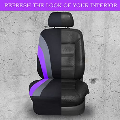 CAR PASS Line Rider Sporty Cloth Universal Fit Car Seat Cover -100% Breathable with 5mm Composite Sponge Inside,Airbag Compatible,3zipper Bench(Full Set, Black and Purple) - color: Black and Purple, size: Full Set