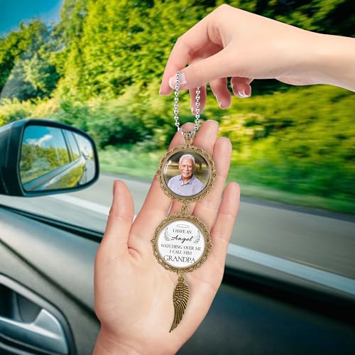 Personalized Car Photo Ornament - I Have an Angel Watching Over Me,Custom Memorial Charm for Cars,Rearview Mirror Accessories,Gifts for Memorial Sympathy,Bereavement Gift Ideas