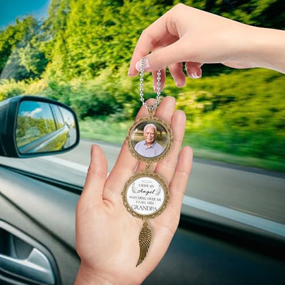 Personalized Car Photo Ornament - I Have an Angel Watching Over Me,Custom Memorial Charm for Cars,Rearview Mirror Accessories,Gifts for Memorial Sympathy,Bereavement Gift Ideas