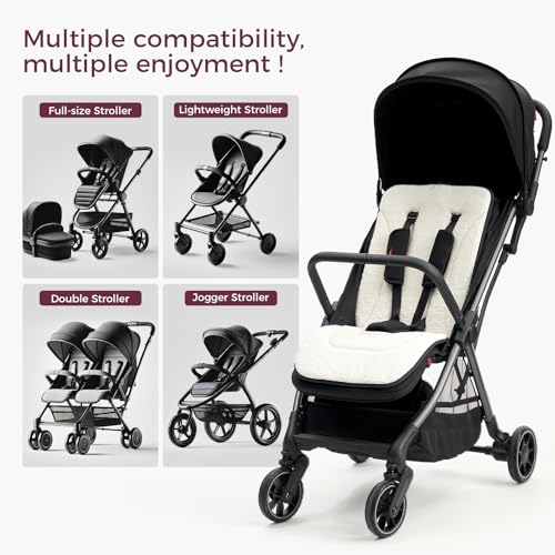 Momcozy Reversible Stroller Cushion | Universal Breathable Stroller Liner | Winter Warm Car Seat Liners | Crib Carriage Cushion Pad | Plush for Winter Use ＆Soft Fabric for All-Season Comfort - color: Carbon Black