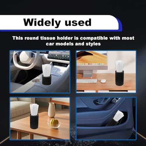 4PCS Car Tissue Holder, Pull Out Cars Tissue Holder, Refillable Tissues Cylinder Travel Tissue Tubes Box Container Multifunctional Car Tissue Box Fits for Cup Holder Round (Black)
