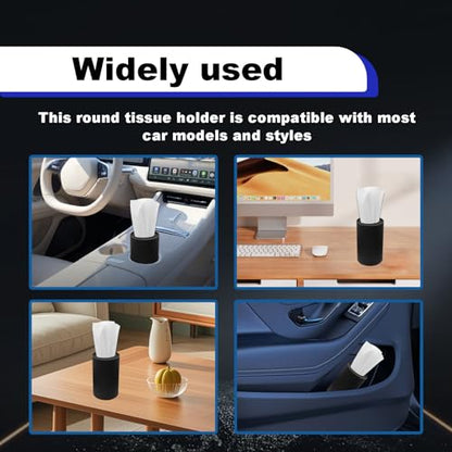 4PCS Car Tissue Holder, Pull Out Cars Tissue Holder, Refillable Tissues Cylinder Travel Tissue Tubes Box Container Multifunctional Car Tissue Box Fits for Cup Holder Round (Black)