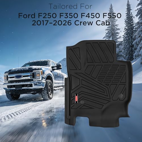 Rubbermaid Car Mats for Ford F250 F350 F450 F550 2017–2026 Crew Cab | All Weather Floor Mat Custom Fit Rubber Waterproof Heavy Duty Truck Mats Front Rear (Bucket Seat w/Under Seat Storage) - size: For Ford F250/F350/F450/F550 2017-2026