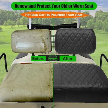 Club Car DS Pre-2000 Golf Cart Seat Cover Thick Premium Marine Leather Made with Custom Diamond Stripe Soft Comfortable/Anti-Scratch/Anti-Fading/NO Stapler Required - style: Fit Club Car DS Pre 2000 Front Seat