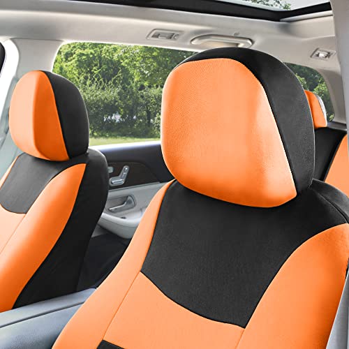 FH Group Flat Cloth Seat Covers Front Seat and Solid Rear Bench Full Set with Gift - Universal Fit for Cars, Trucks & SUVs (Orange) - color: Orange