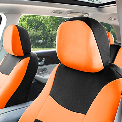 FH Group Flat Cloth Seat Covers Front Seat and Solid Rear Bench Full Set with Gift - Universal Fit for Cars, Trucks & SUVs (Orange) - color: Orange