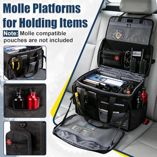 Patrol Bag Law Enforcement, Police Gear Bag for Car Front Seat Organizer Tactical Officer Duty Bags, Police Duty Bag for Passenger Seat, Multiple Compartment Molle Webbing Removable Shoulder Strap