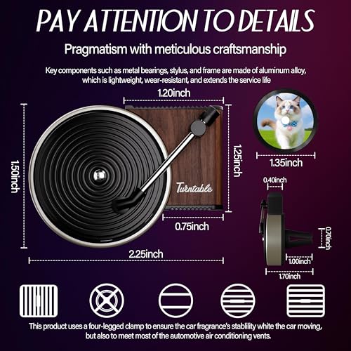 Maicican 12 PCS Starry Sky Cat Car Air Freshener Vent Clip, Cute Car Air Freshener with Record Player Design, Unique Car Accessories and Decor for Music Lovers or Cat Lover (Customized Black A) - color: Customized Black A