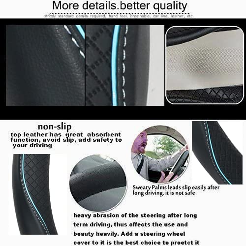 Car Steering Wheel Cover,Anti-Slip, Safety, Soft, Breathable,Heavy Duty, Thick,Full Surround,Sports Style (Black with Light Blue Line) - color: Black with Light Blue Line