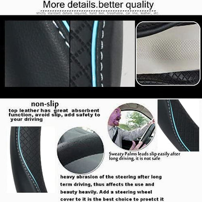 Car Steering Wheel Cover,Anti-Slip, Safety, Soft, Breathable,Heavy Duty, Thick,Full Surround,Sports Style (Black with Light Blue Line) - color: Black with Light Blue Line