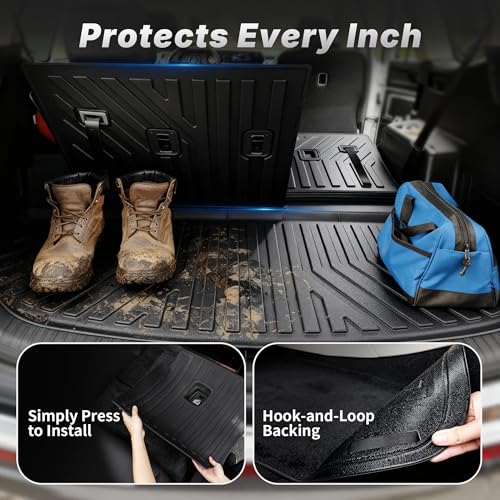 OEDRO Upgraded Floor Mats Fit for 2024 2025 2026 Toyota Grand Highlander w/Subwoofer 7 Seat(Include Hybrid), TPE Interior Seat Back Covers and Cargo Liner Behind 3rd Row (Trunk Mat with Backrest Mat) - style: 24-26 Grand Highlander Full Mats Set