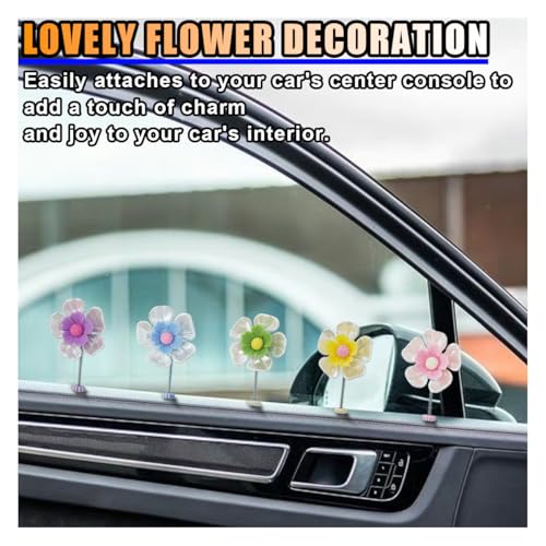 BDZMC 5PCS Flower Car Dashboard Accessories, Cute Shaking Flower Car Decorations, Funny Rearview Mirror Accessories, Car Center Console Ornament, Auto Interior Aesthetic Charm (No Leaves)