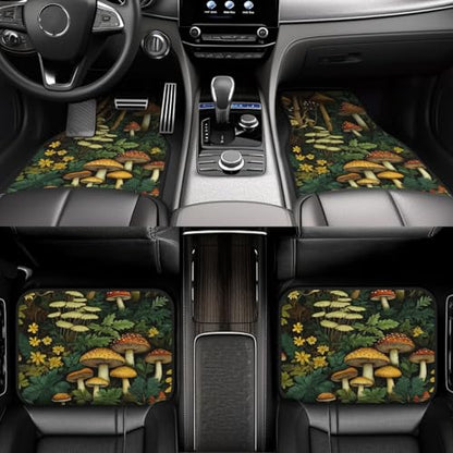 Artistic Fabric Car Floor Mats-Non-Slip Rubber Backing,Mushroom,Front (26.8x17.3in) & Rear (13x17.3in) Set-Water Absorbing, Durable Automotive Floor Liners with Stylish Patterns - color: Mushroom