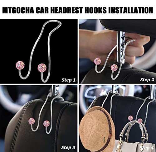 Bling Purse Hook for Car Headrest, Upgraded Cute Car Seat Hooks for Bag Handbag, Durable Stainless Auto Purse Hanger Holder 2 Pack, Pink - color: Pink