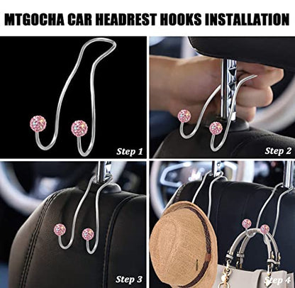 Bling Purse Hook for Car Headrest, Upgraded Cute Car Seat Hooks for Bag Handbag, Durable Stainless Auto Purse Hanger Holder 2 Pack, Pink - color: Pink