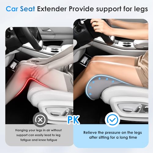 Car Seat Extender Leg Support Cushion for Driver Seats Office Chair, Leather Widened seat Cushion for Long Drivers Universal Car Seat Cushion Legs Rest Pads-Grey - color: Grey
