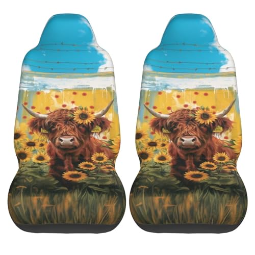 Car Seat Covers Cute Cow Bucket Seat Cover Universal fit Auto Front Seats Protector for Car SUV Sedan Truck Yellow Sunflower Highland Cattle Car Accessories - color: Cute Cow