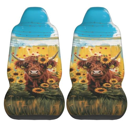 Car Seat Covers Cute Cow Bucket Seat Cover Universal fit Auto Front Seats Protector for Car SUV Sedan Truck Yellow Sunflower Highland Cattle Car Accessories - color: Cute Cow