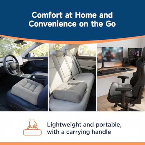 Car Booster Seat Cushion for Adults,Memory Foam Heightening Wedge Seat Pad,Elevated Chair Cushion to Improve Driving Vision(15.7×15.7×5.9inch,Light Gray)