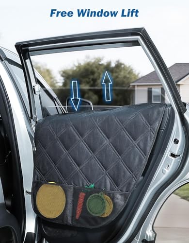 JOYTUTUS Dog Car Door Protector Compatible with Sedan/Family Car/Small SUV, Waterproof & Anti-Scratch Door Protector from Dog Scratching with Storage Pockets (2 Packs Universal Fit)
