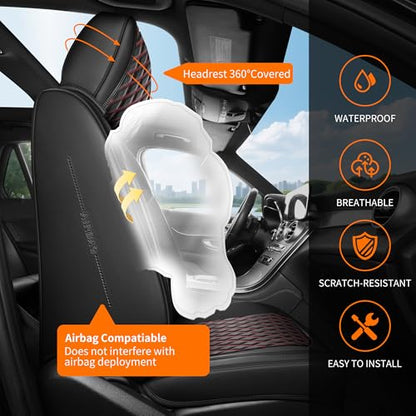 Car Seat Covers Full Set for SUV Trucks,Univerasal Precision Fit Contoured ThickTexture Nappa Leather Automotive Seat Covers,Waterproof Seat Covers & Accessories,Style1 Black Red Line - color: Black Red Full Coverage