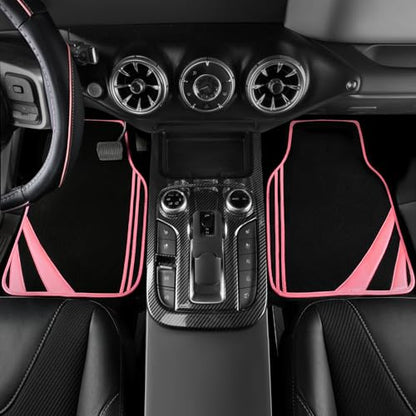 CAR PASS Car Seat Covers Full Set for Women Girls with Waterproof Car Floor Mats,Anti-Slip Leather Steering Wheel Cover,Universal Fit for SUVs,Vans,Trucks,Sedans,Cars (Combo Set,Black & Pink) - color: Black & Pink