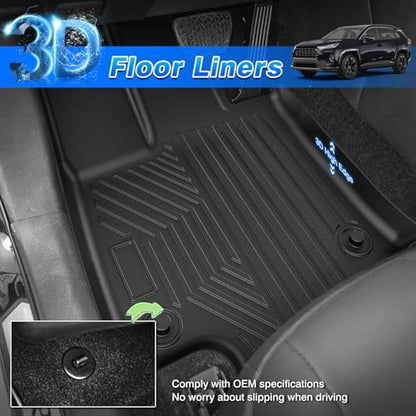 RAV4 Floor Mats - Car Mats for Toyota RAV4 2019-2025, All Weather Floor Mats Cargo Liner with Backrest Mat and Door Sill Guards for RAV4 Accessories, Heavy Duty Rubber Mats - size: 1)Toyota RAV4 19-25 Full Set