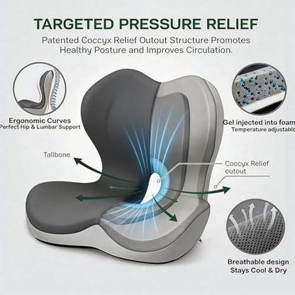 Memory Foam Truck Seat Cushion for Driving, Ergonomic Seat Cushion for Butt & Back Support, Lumbar Support Pillow for Sciatica & Tailbone Pain Relief, Coccyx Pad for Truck Drivers, Office Chair, Car