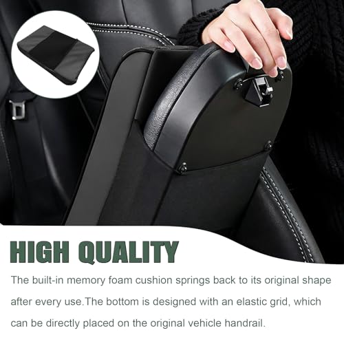 1 PCS Car Armrest Box Booster Pad, Leather 3D Texture Anti-Scratch Protective Cover, Memory Foam Leather Relieve Elbow Pressure Cushion, Universal for SUV, Truck, RV and More (Black)