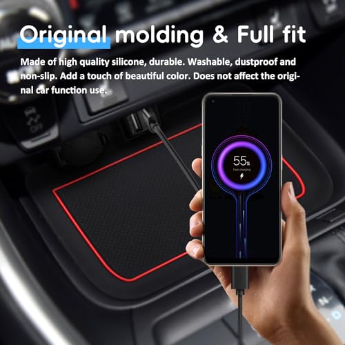 Auovo 3D Cup Holder Insert Liners Compatible with Toyota RAV4 Accessories 2025 2024 2023 2022 2021 2020 2019 Car Custom Cup Holder Mats Pads 4-pc Set (Red Trim) - color: Red, size: 4PCS